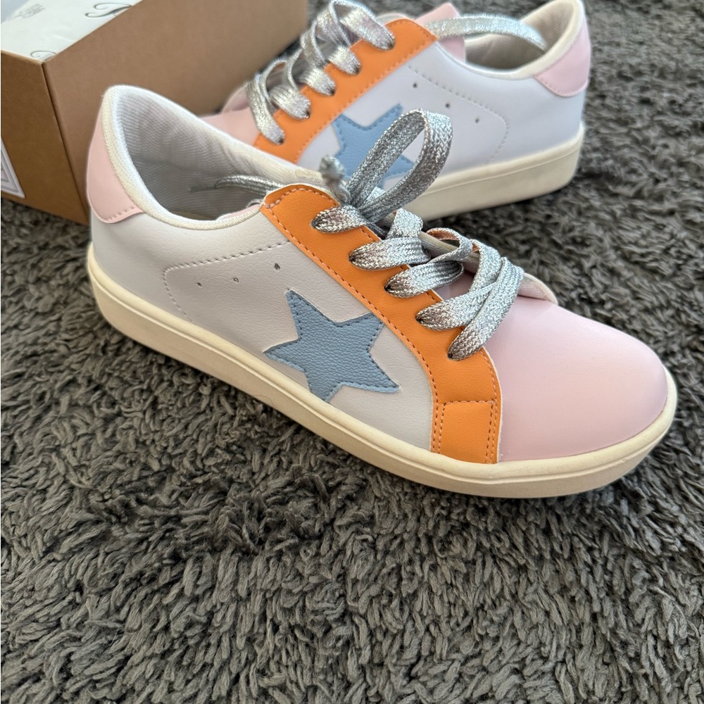Women’s Pink and Orange Star Sneakers